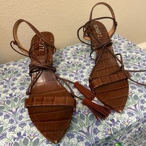 SCHUTZ Croc-Embossed Brown Sandals